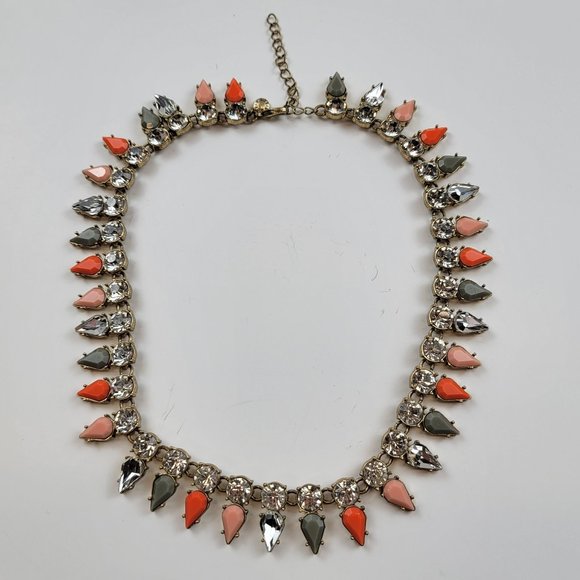 RARE! J.CREW Gold Tone Multicolor Bead Clear Rhinestone Statement Necklace 18" - Picture 2 of 9